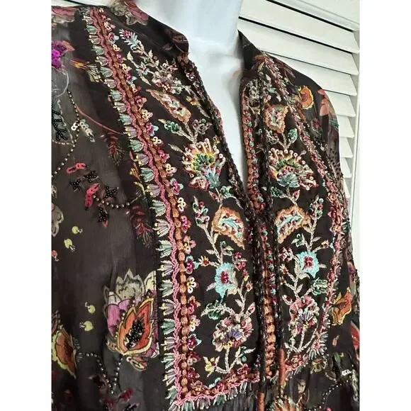 Soft Surroundings Embroidered Beaded Icon Asteria Tunic Sheer Boho Chic Flow SP - Picture 4 of 14